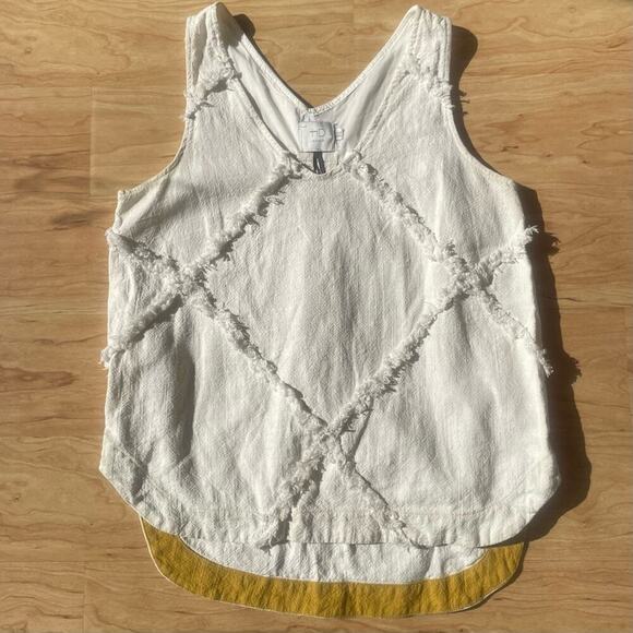 |Anthropologie| HD in Paris Cream & Mustard Asymmetrical Linen/Cotton Blend Top - Picture 2 of 8